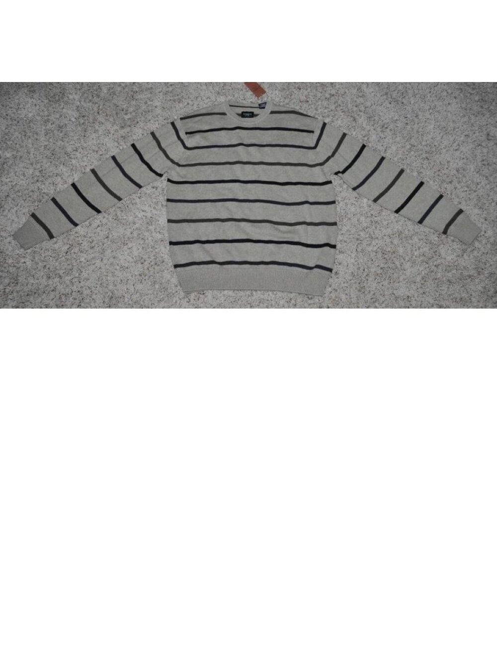 Haggar Sweater S Mens Gray Striped Long Sleeve Crew Neck Cotton